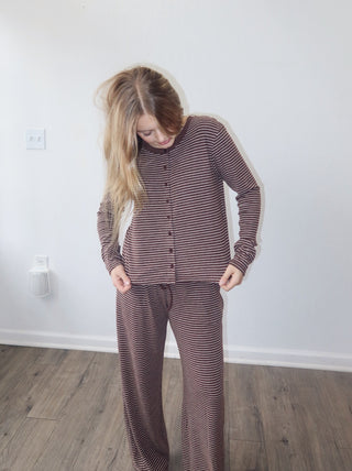 Soft Stripe Cardigan - Brown