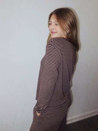 Soft Stripe Cardigan - Brown