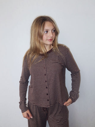 Soft Stripe Cardigan - Brown